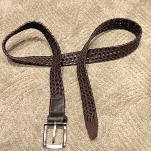 Men's Classic Brown Leather Woven Belt